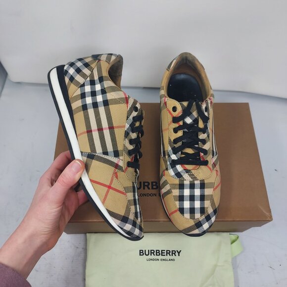 Burberry Antique Yellow Check Canvas Amelia Low Top Sneaker - Picture 1 of 9
